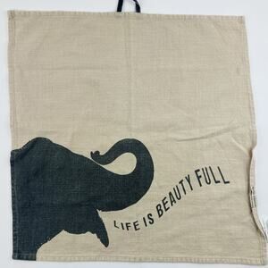 SUGARBOO DESIGNS Natural Cotton Tea Towel Elephant Tan Life Beautiful Wall Hangi